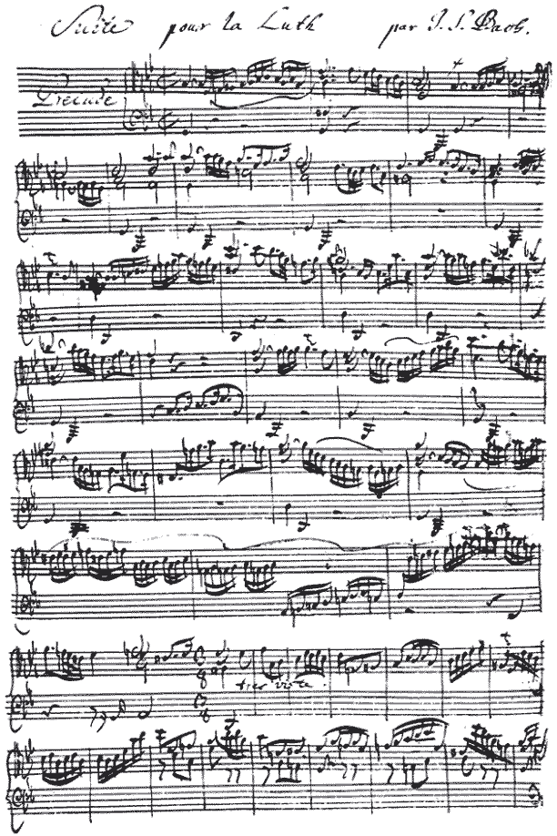 Lute Suite in G Minor BWV 995 by J.S. Bach, autograph copy: Prelude, Pt. 1