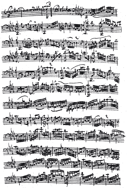 Solo Cello Suite No. 5 in C minor BWV 1011 by J.S. Bach in the Anna Magdalena manuscript: Prelude Pt. 1) 