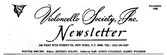 Violoncello Society Newsletter: Winter 1990/1991